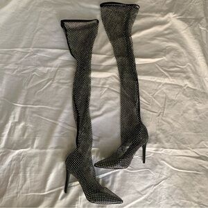 SCANDALOUS- Black- Rhinestone Mesh- Fishnet- Over the knee- Stilleto boots